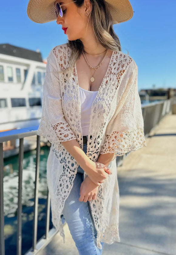 Ivory Floral Lace Kimono