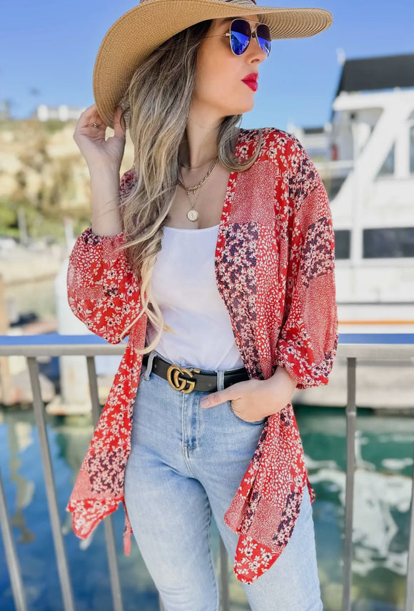 Red Multi-Floral Kimono