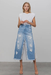 Long Length Paneled Denim Skirt