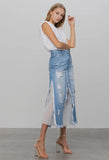 Long Length Paneled Denim Skirt