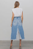 Long Length Paneled Denim Skirt