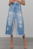 Long Length Paneled Denim Skirt