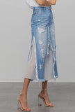 Long Length Paneled Denim Skirt