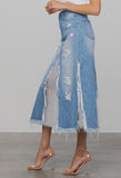 Long Length Paneled Denim Skirt