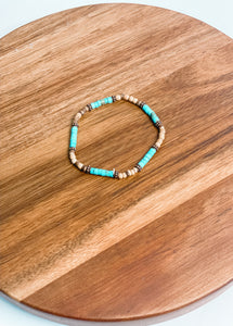 Turquoise, Wood, & Copper Bracelet