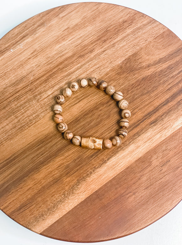 Wooden Barrel Bead Bracelet